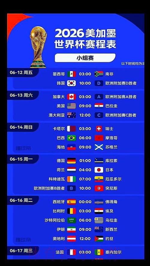 2026世界杯比赛时间一览完整安排直播平台